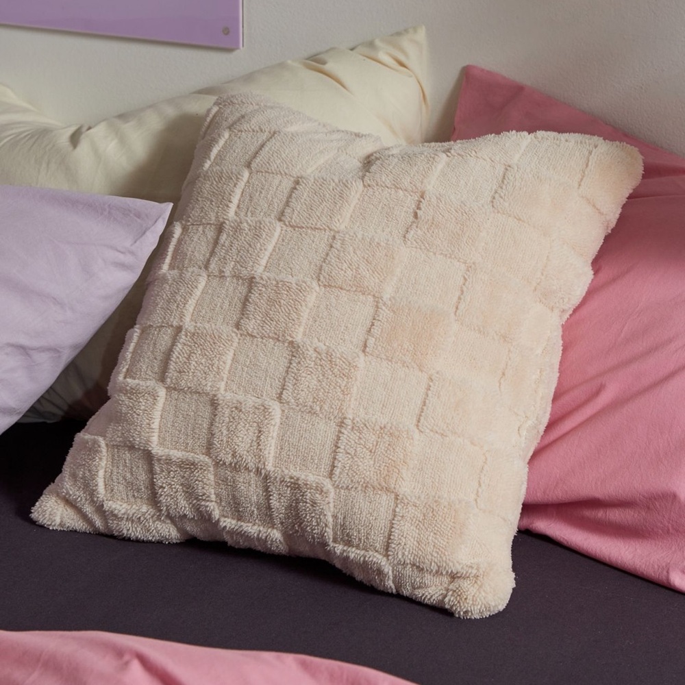 Ivory checkerboard super plush throw pillow
